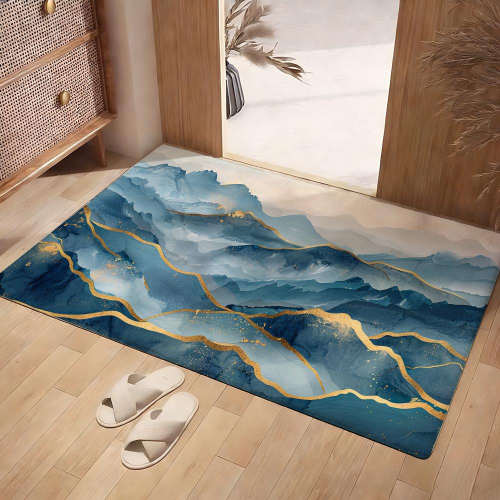 Home Landing Textiles - แผ่นรองพื้นลายภูเขา ผ้าฟลานเนลนุ่ม ซับน้ำ กันลื่น สำหรับห้องน้ำ ห้องนอน
