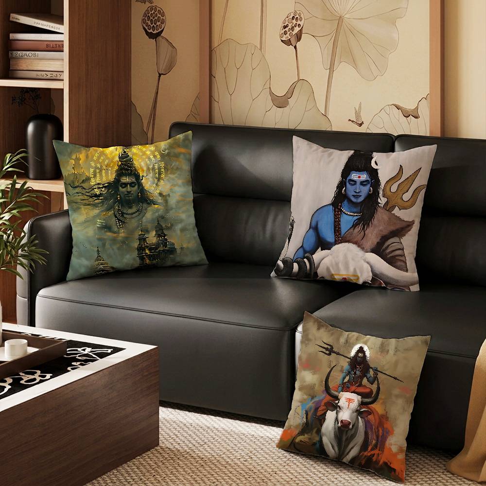 Home Textiles India - ปลอกหมอนอิงอินเดียอาร์ต ลอร์ด ชิวาสเจพีจี สไตล์ลำลอง เหมาะสำหรับตกแต่งบ้าน (ไม่รวมไส้หมอน)