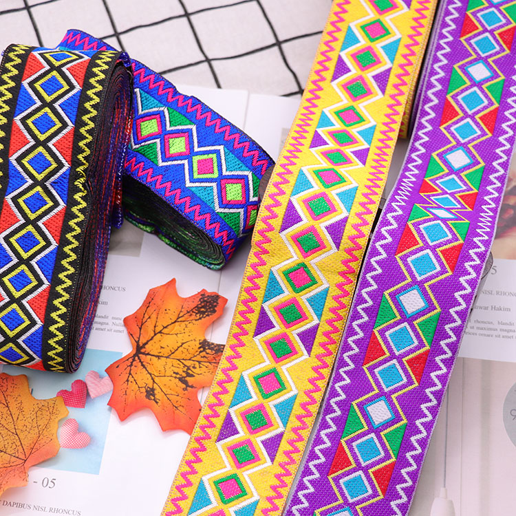 Home Textiles India - 5หลาเย็บปักถักร้อย Jacquard Webbing ลูกไม้ Trim 5ซม.คอริบบิ้นเทป