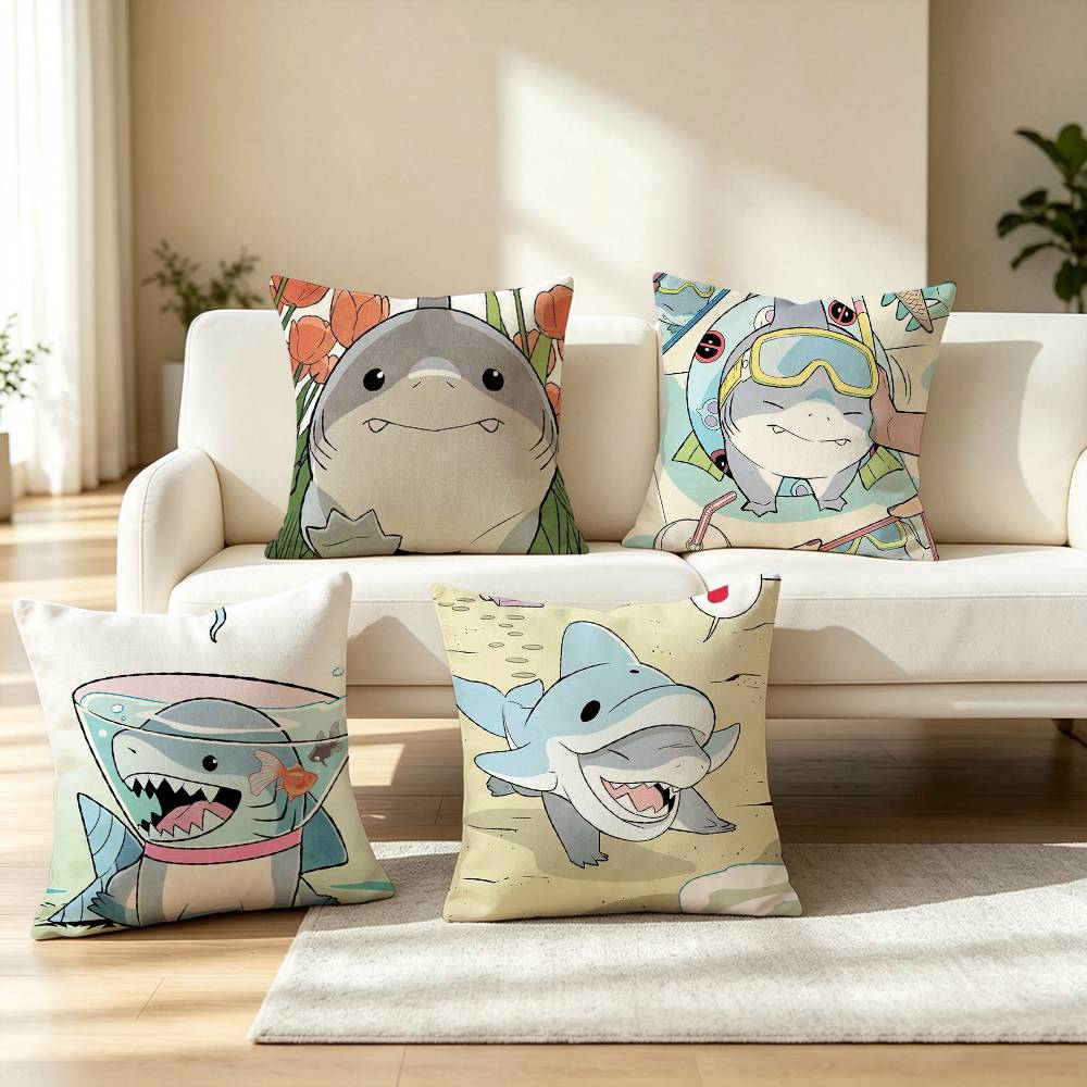 Home Landing Textiles - ปลอกหมอนลายเจฟฟ์ ฉลามแห่งดินแดน น่ารัก ทรงสี่เหลี่ยม สองด้าน สำหรับโซฟา